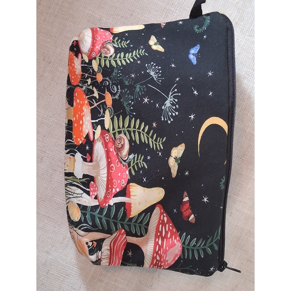 Mushroom Crescent Moon Makeup Bag Cottagecore Butterfly Snail Zipper Pouch Black - Picture 4 of 6
